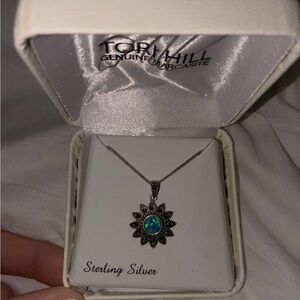 Sterling Silver Necklace with Blue Opal Sunflower Pendant
